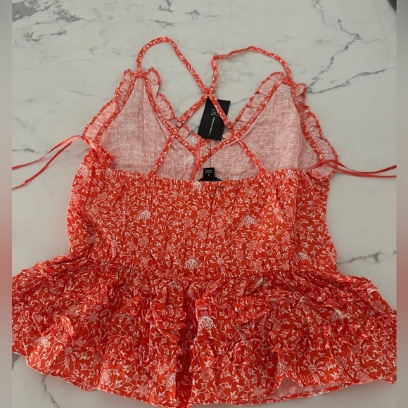 INC Ruffle Collar Floral Print Sleeveless Top Orange NWT Size Small - Picture 8 of 8